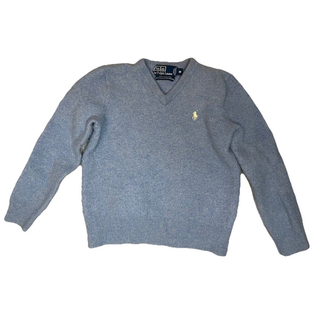 Polo Ralph Lauren 100% Lambs Wool Sweater Kids Medium Blue Long Sleeve